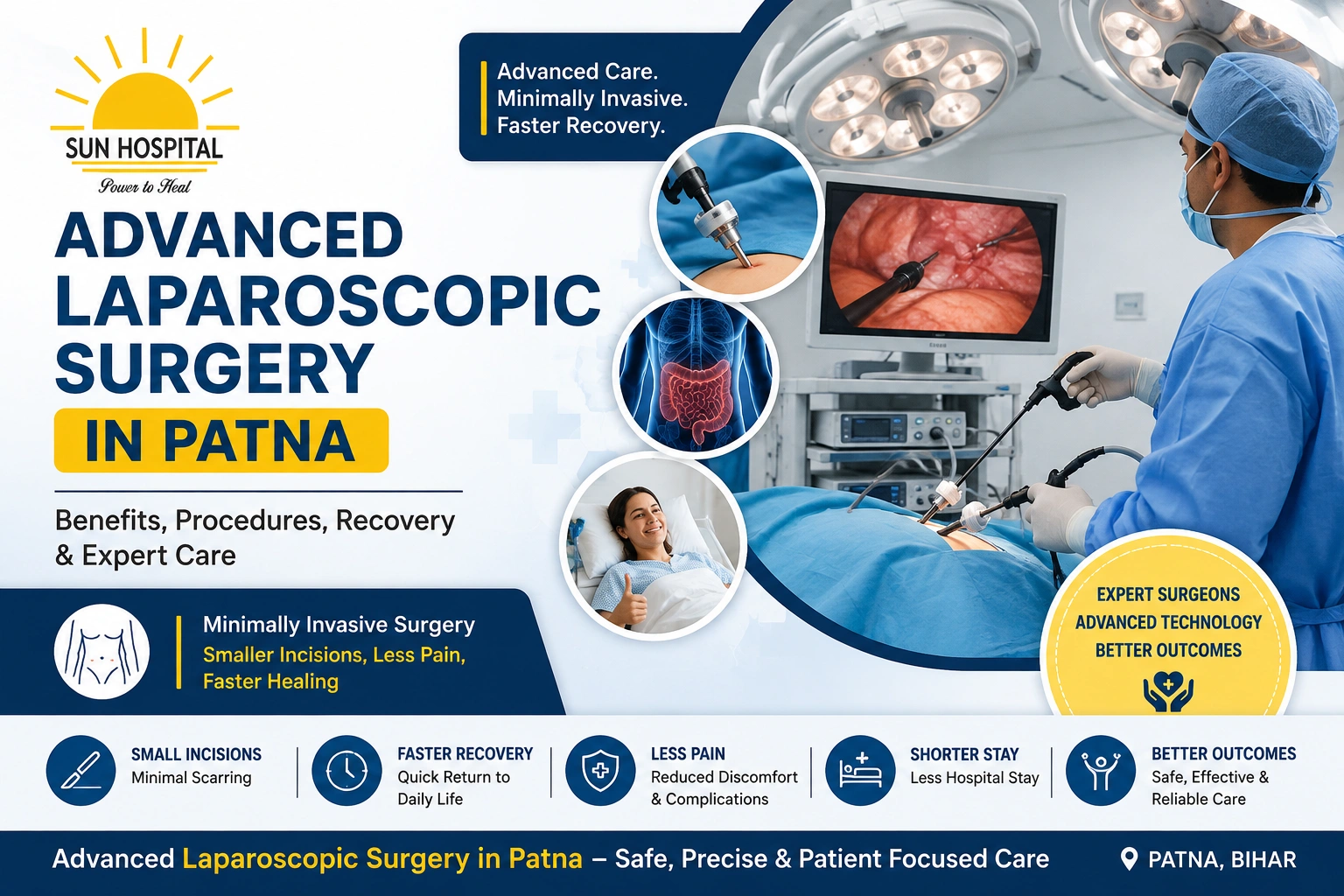 Advanced Laparoscopic Surgery in Patna performed by experienced surgeons using minimally invasive techniques and modern technology at Sun Hospital.